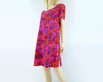 60s Shift Dress Psychedelic Dress Hawaiian Dress 1960s Shift Dress Floral Print Dress 60s Mini Dress m