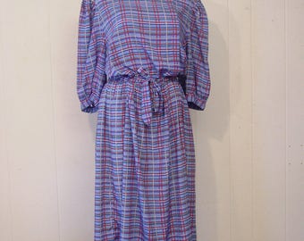 Vintage dress, 1980s dress, plaid dress, vintage clothing, large