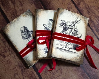 Welcome to Wonderland SET of 3 Alice in Wonderland paperback journals, Alice Rabbit Madhatter diary, girl notebook, fairy tale, dyed paper