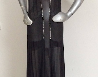 Vintage 1930's Silk Chiffon Beaded Overdress Fishtail Hem