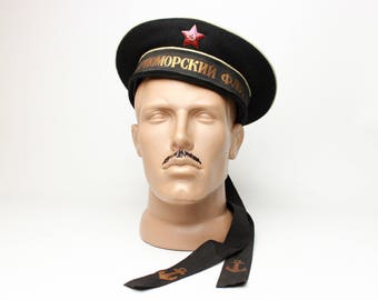 Soviet Russian NAVY Hat, Original, Beskozyrka "Chernomorskyj Flot" 1950's