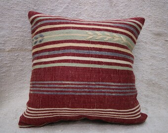 Kilim Pillow Cover, 16”x16”, Decorative Pillow, Throw Pillow, Cushion Cover, Vintage Pillow Cover, Bohemian Pillow, Boho Pillow