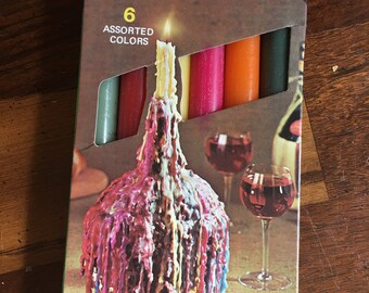 Vintage Box of NOS | New Old Stock Boho |Bohemian Colorful Rainbow Drip Candles for Bottles | Jugs | Sconces | Candleholders