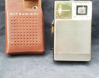Vintage Mitsubishi 6X-148 Transistor Radio in Original Leather Case
