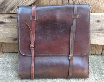 Chocolate Brown Leather Backpack Messenger Tote Attache Three Fold Flap
