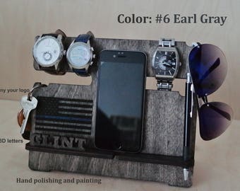 Charging Station, Docking Station, Phone Stand, Phone Holder, thin blue line, american flag, Watch stand, gift for dad, gifts for him, mens