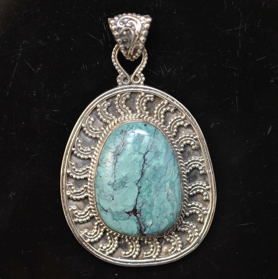 Sterling Silver Tibetan Turquoise Pendant Native American Style #9871