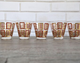 Set of 5 Mid Century Shot Glasses, MidCentury Shot, Retro Shot Glasses, Mid Century Barware, Autumn Shot Glasses