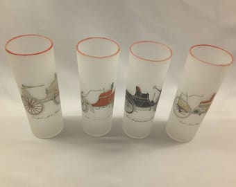 Libbey Antique Cars Frosted Water Glasses/Highball Glasses, Set of 4