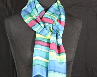 Hand Dyed Silk Scarf Red Blue Yellow Teal Habotai Silk Hand Painted Silk Scarf