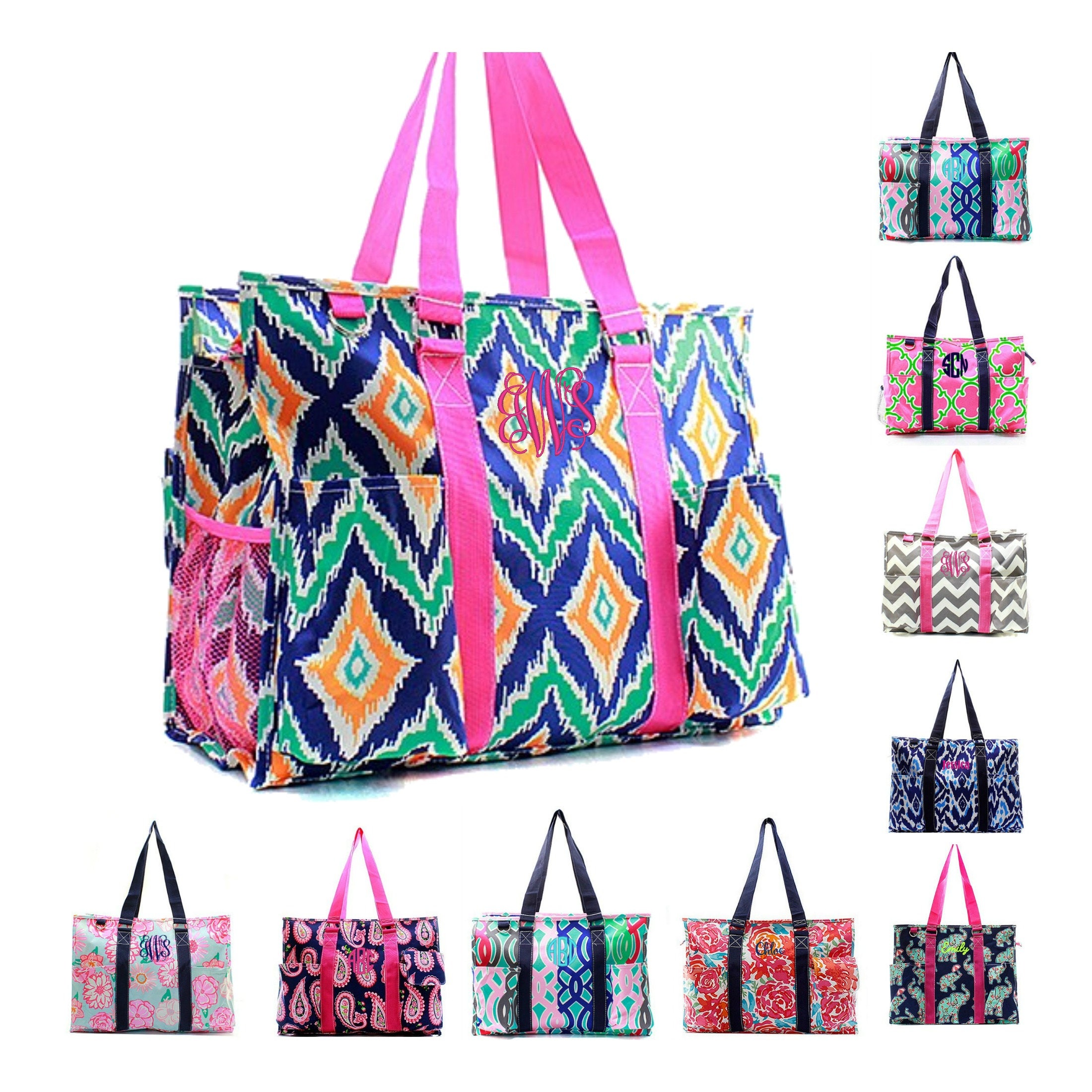monogrammed canvas utility tote Monogrammed Organizing Large Utility Tote Bag Diaper Beach