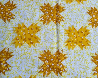Vintage Bed Sheet - Yellow and White Calico Quilt Print - Twin Flat NOS