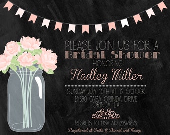 Shabby Chic Mason Jar and Chalkboard Bridal Shower Invitation