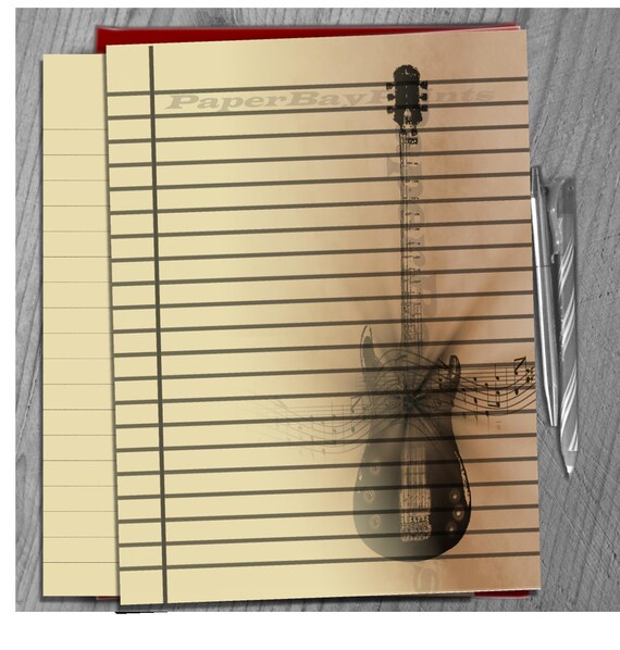 printable writing paper lined paper background retro guitar writing with design
