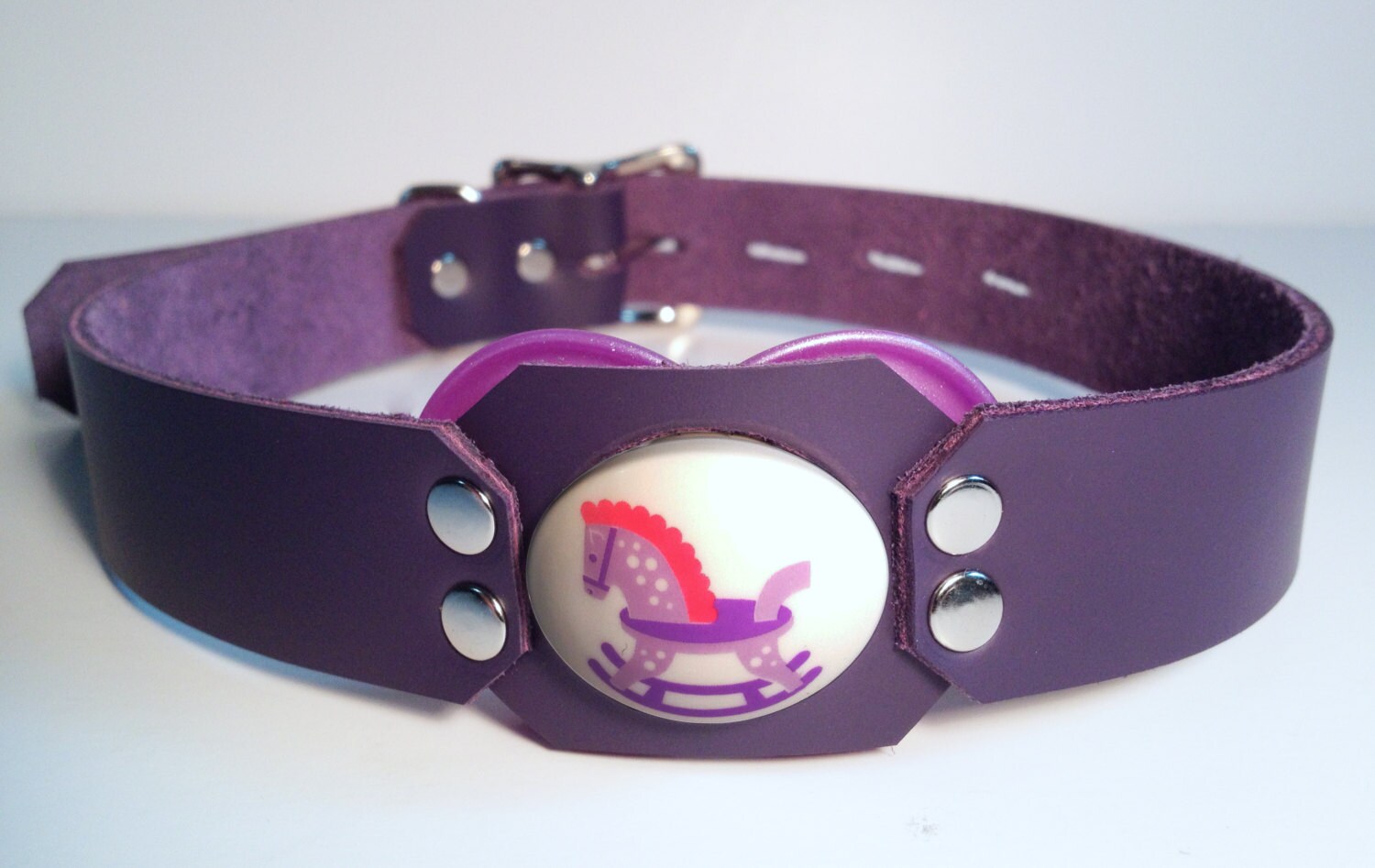 Custom Purple Handmade Leather pacifier gag/dummy gag
