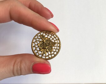 Vintage Pierced Metal Flower Button