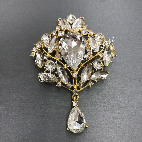 Gold Vintage Rhinestone Brooch #BR-1