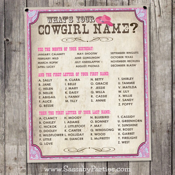  Cowgirl Name Poster INSTANT DOWNLOAD What s your 