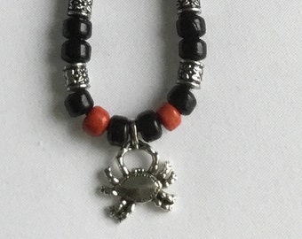 Crab pendant long thong beaded necklace