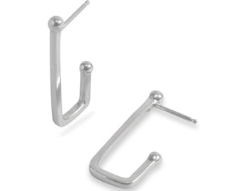 Square Wire Hoop Earrings with Fused Ball Ends