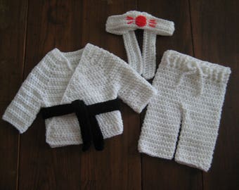 Baby Karate Uniform Outfit; Crochet Martial Arts Uniform Outfit; Newborn Baby Karate Martial Arts; Infant Karate Outfit; Baby Photo Prop