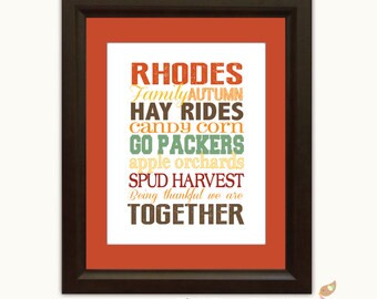 Family Name Autumn Traditions Print - 8x10 or 11x14 - Keepsake Subway Wall Art - Fall Decor - Customized Wording and Colors - Housewarming