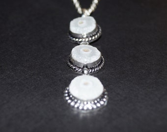 Solar Quartz Necklace - Solar Quartz Jewelry - 3 Tier White Quartz Necklace - Quartz Pendant -