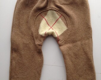 3-12 months - Recycled wool Longies - Recycled Brown with Argyle Wool Jecaloones - Mini