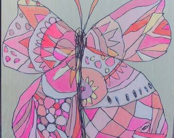 Butterfly Jennifer Mercede painting 6x6in 'Salmon Sweet'