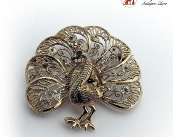 SaLe! sALe! Vintage Filigree Brooch Pin Sterling Silver Germany Vermeil