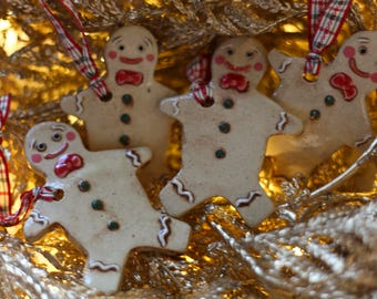 Handmade Ceramic Christmas Ornament - Bowtie Gingerbread Man
