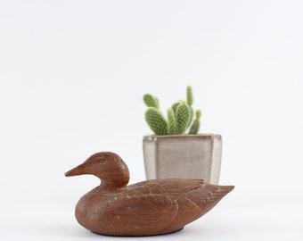 Vintage Carved Wooden Duck Figurine - Small Duck Decoy Carving
