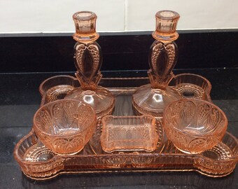 Vintage Peach Glass Dressing Table Set