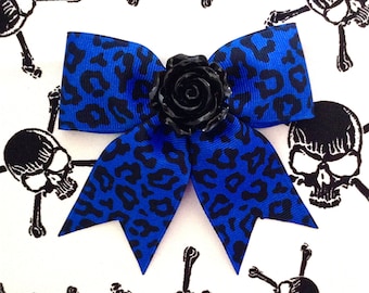 Hellcat Rosie Leopard Hair Bow - Electrifying Blue - Psychobilly - Retro - 50s