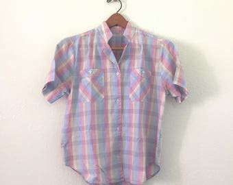 Pastel Rainbow Plaid 80s Top