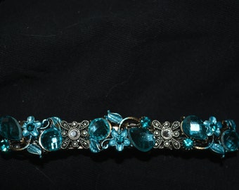 hair clip blue rhinestones large flowers