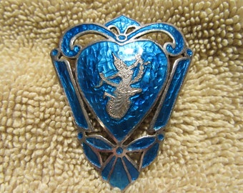 Siam Brooch Sterling Silver Blue Enamel Thai Dancer