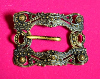 Vintage Victorian Sash Buckle Brooch - Cut Steel Brass Pin