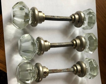 Antique glass door knobs. 3 matching sets available, vtg glass door knobs, door knob hardware