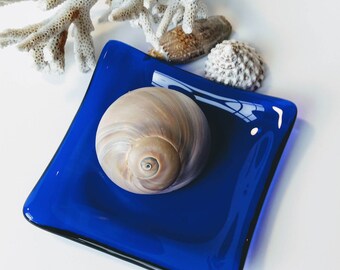 Cobalt Blue Fused Glass Dish - Trinket Dish - Jewelry Dish - Spoon Rest