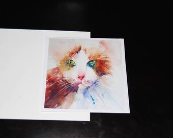 Multicolor Feline Watercolor 5x5 Notecard with Envelope