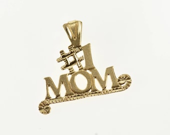 14k #1 Mom Number One Mother Word Pendant Gold