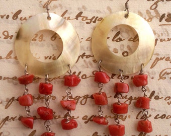 Coral and mother of pearl earrings