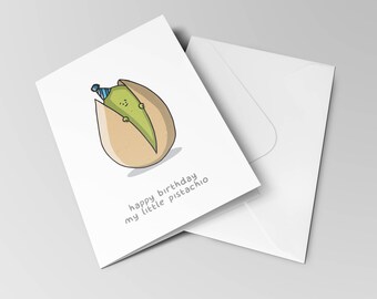 A6 Happy Birthday Cute little pistachio Blank Card - Perfect for a special person - Perfect for the nut in your life