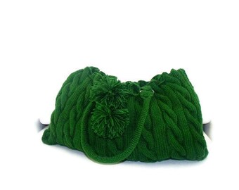Hand knit green braid bag hobo Valentines Day , Green Knit Hand Bag - Shoulder Bag - Everyday bag , gift for her , gift for mom