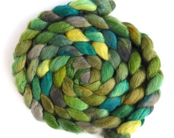 Merino/ Silk Roving (Top) - Handpainted Spinning or Felting Fiber, Moss Lake