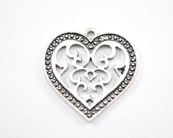 10pcs - 27mm x 27mm Antique Silver Heart Pendant - Necklace Pendant - Bulk Charms - Valentine's Day - Sweetest Day - Wife Gift B37