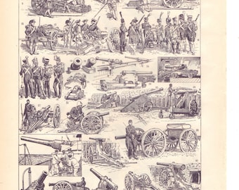 Vintage "Artillery" 1930's French dictionary illustration / Digital download