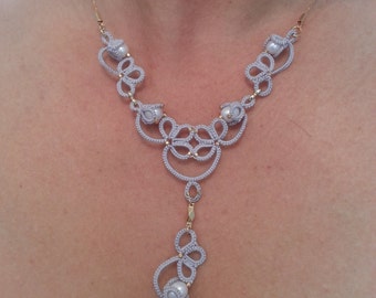 Tatted set with fresh water pearls