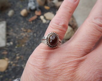 Sterling silver and Mexican fire agate Navajo ring